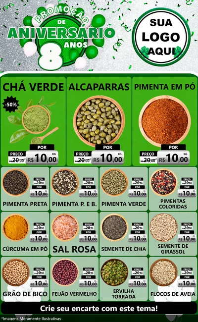 Modelo de Encarte para Encarte Grande com o tema Promoção de Aniversário - 8 Anos para Produtos Naturais