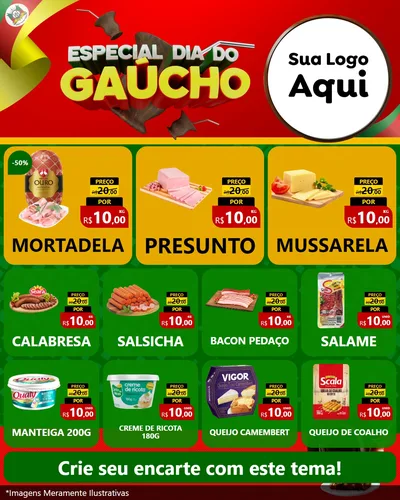 Modelo de Rede Social para Feed Instagram com o tema Especial Dia do Gaúcho para Frios e Laticínios