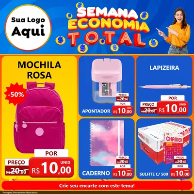 Modelo de Rede Social para Feed Facebook com o tema Semana Economia Total para Papelaria