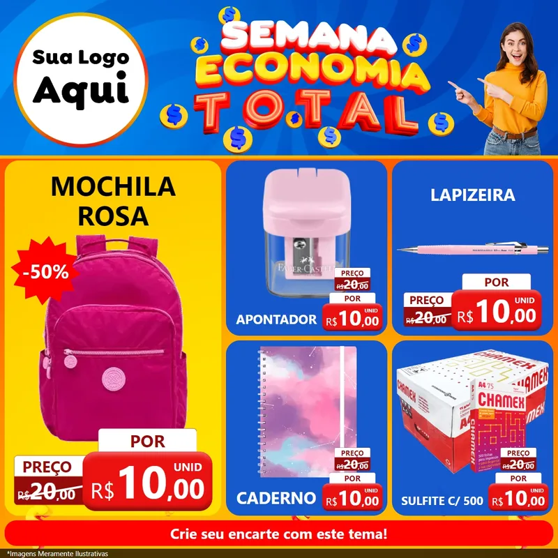 Modelo de Rede Social para Feed Facebook com o tema Semana Economia Total para Papelaria