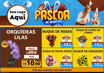 Modelo de Encarte para Encarte A4 Horizontal com o tema Páscoa de Ofertas para Floricultura e jardim