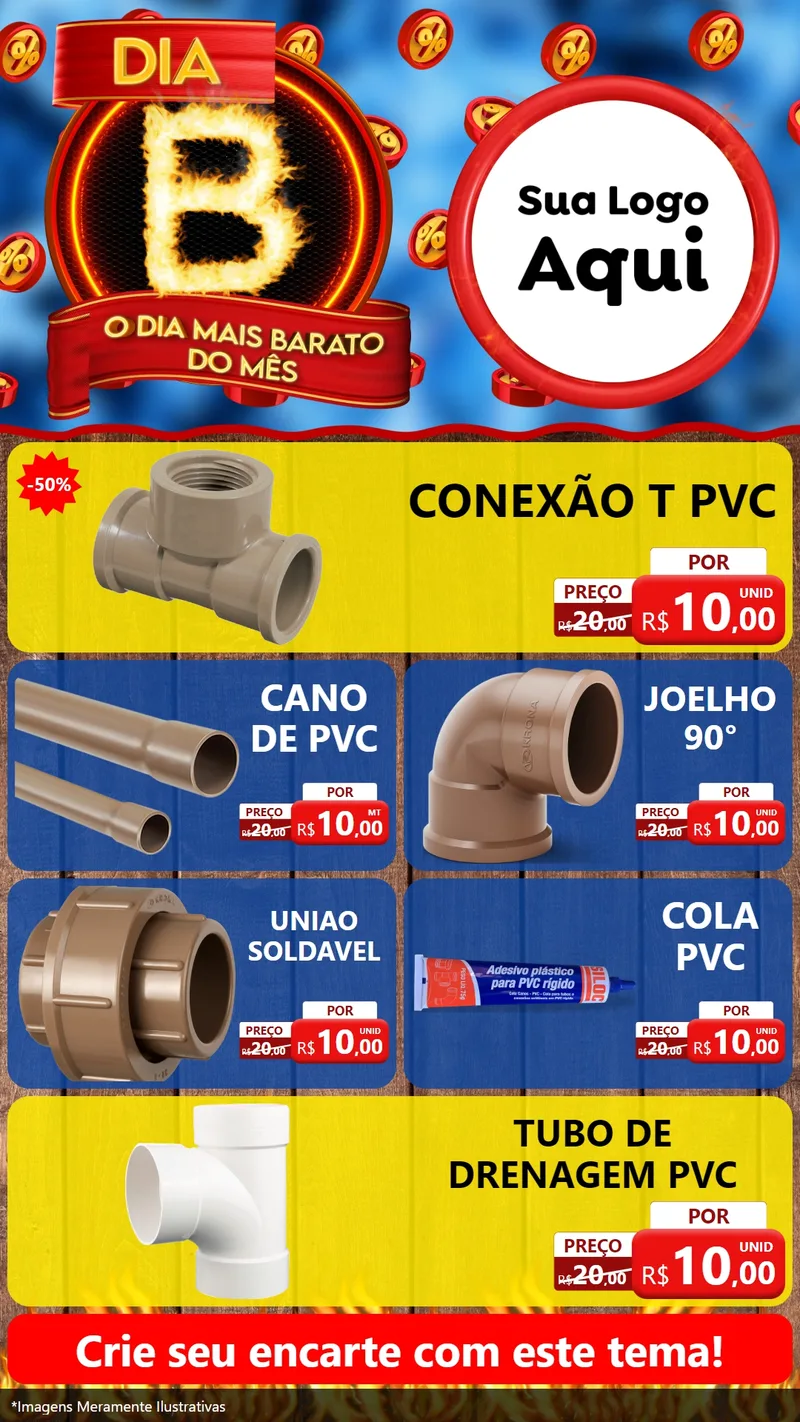 Modelo de TV para TV Vertical com o tema Dia B - O Dia Mais Barato Do Mês para Tubos e conexões