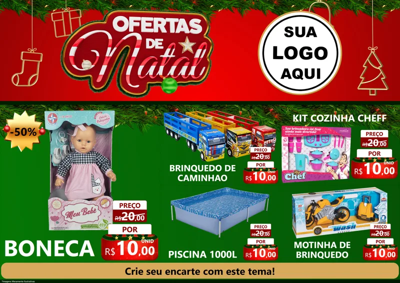 Modelo de Encarte para Encarte A4 Horizontal com o tema Ofertas de Natal para Brinquedos