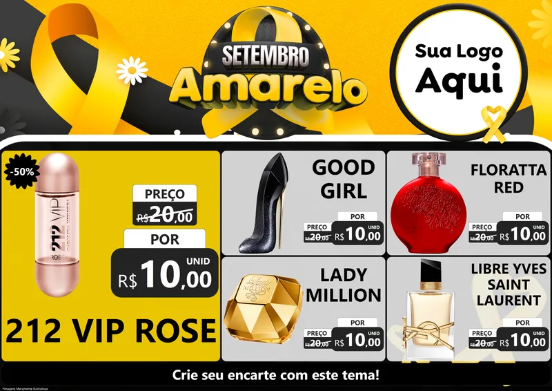 Modelo de Encarte para Encarte A4 Horizontal com o tema Setembro Amarelo para Perfumes