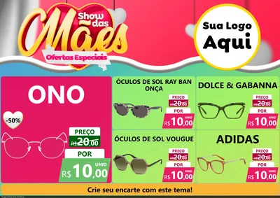 Modelo de Encarte para Encarte A4 Horizontal com o tema Show das Mães - Ofertas Especiais para Óticas