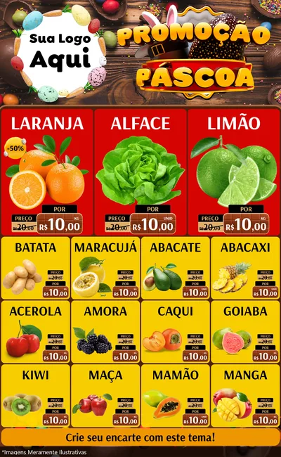 Modelo de Encarte para Encarte Grande com o tema Promoção Páscoa para Hortifrúti