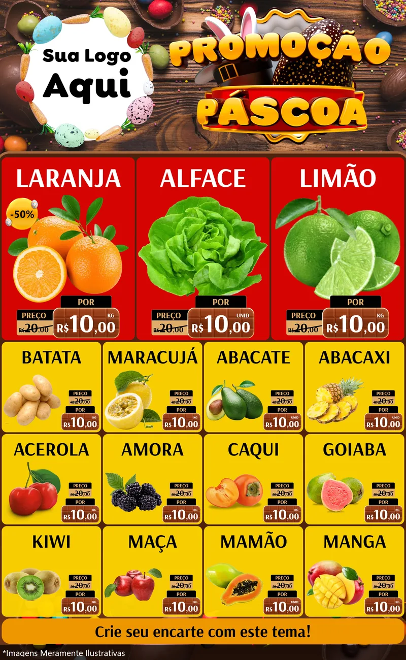 Modelo de Encarte para Encarte Grande com o tema Promoção Páscoa para Hortifrúti