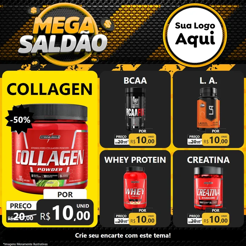 Modelo de Rede Social para Feed Facebook com o tema Mega Saldão para Suplementos alimentares