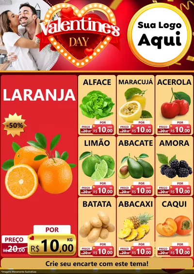Modelo de Encarte para Encarte A4 Vertical com o tema Valentine's Day para Hortifrúti