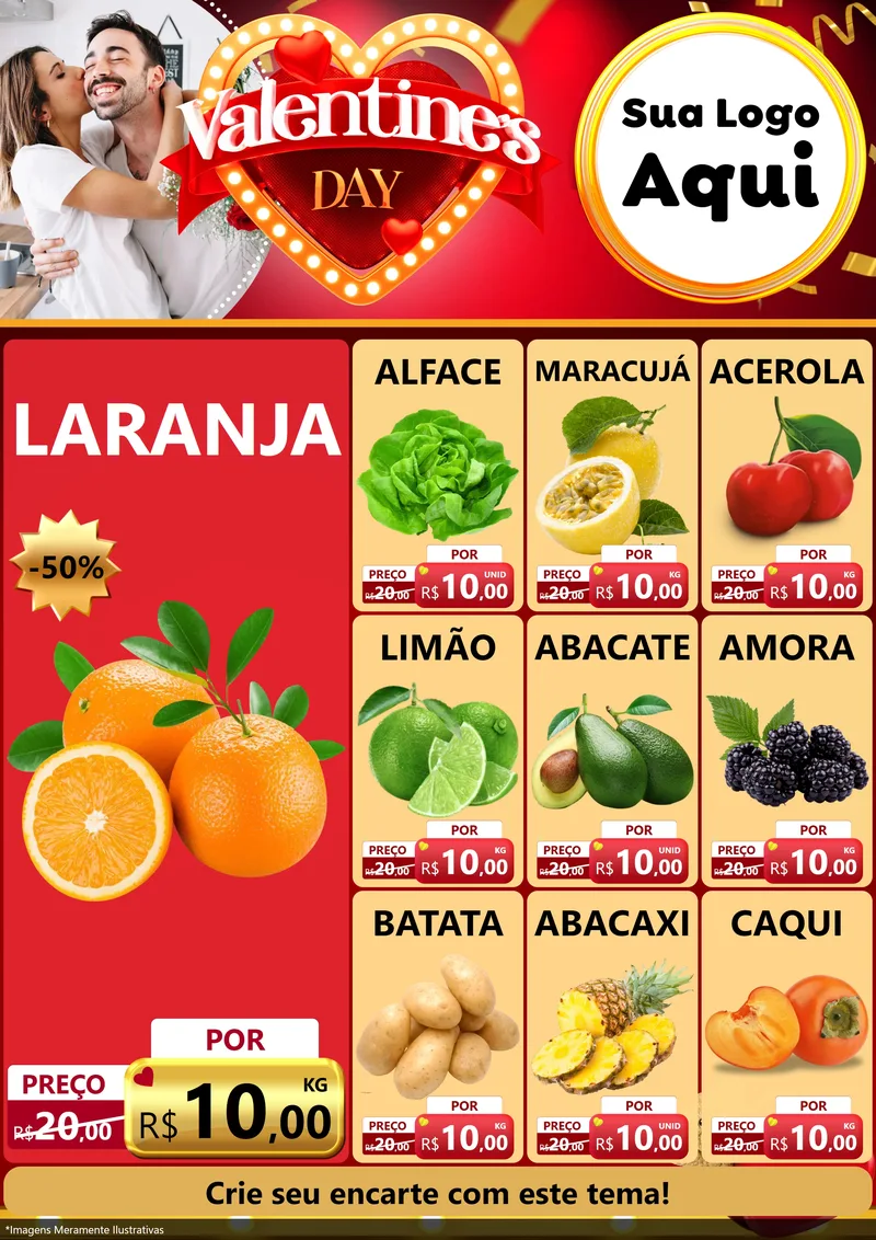 Modelo de Encarte para Encarte A4 Vertical com o tema Valentine's Day para Hortifrúti