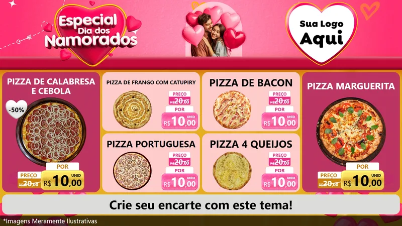 Modelo de TV para TV Horizontal com o tema Especial Dia dos Namorados para Pizzaria