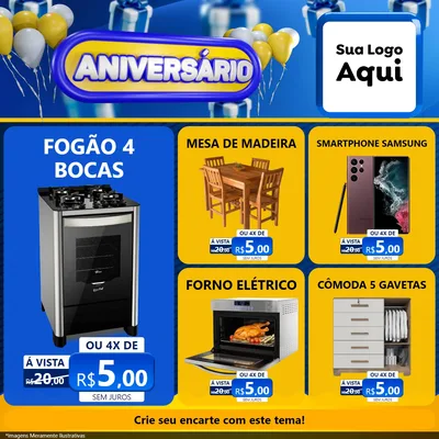 Modelo de Rede Social para Feed Facebook com o tema Aniversário para Móveis e Eletro