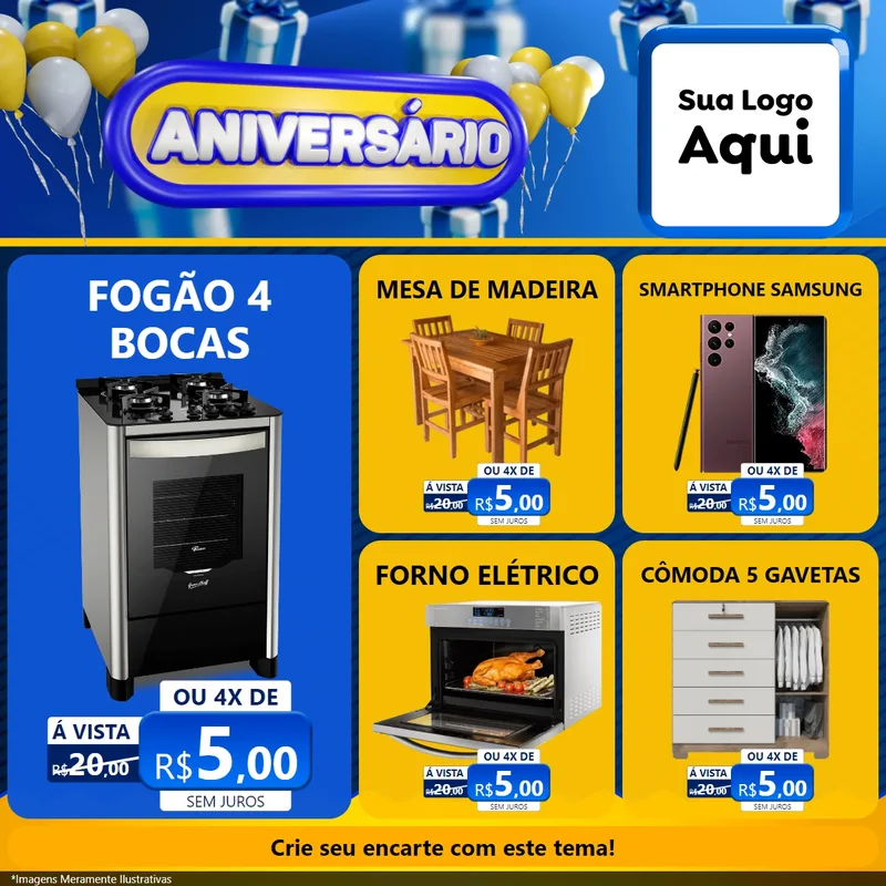 Modelo de Rede Social para Feed Facebook com o tema Aniversário para Móveis e Eletro