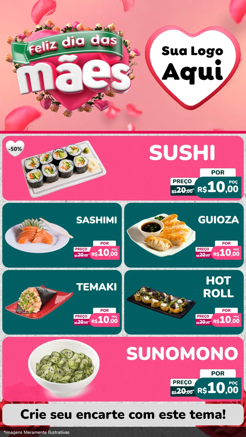 Modelo de TV para TV Vertical com o tema Feliz Dia das Mães para Comida japonesa