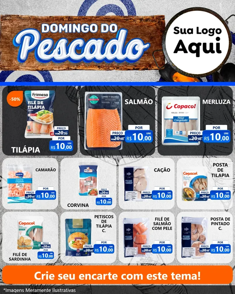 Modelo de Rede Social para Feed Instagram com o tema Domingo do Pescado para Peixaria
