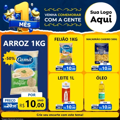 Modelo de Rede Social para Feed Facebook com o tema Um Mês de Aniversário para Supermercado