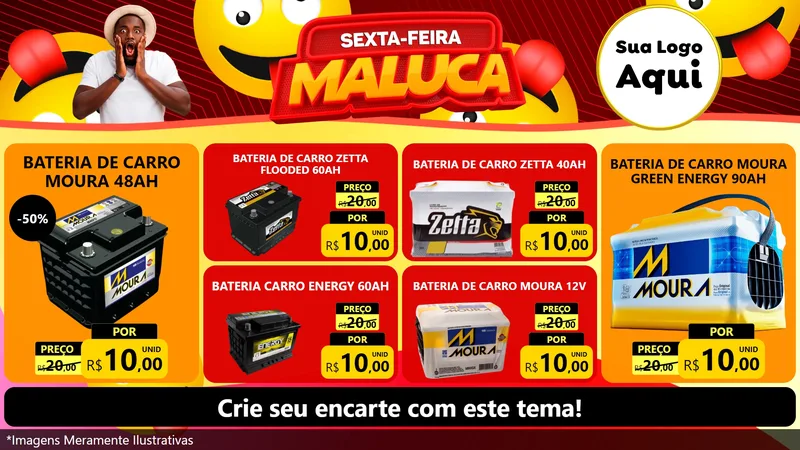 Modelo de TV para TV Horizontal com o tema Sexta-feira Maluca para Baterias Elétricas