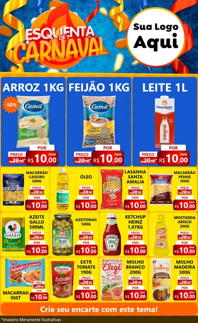 Modelo de Encarte para Encarte Grande com o tema Esquenta de Carnaval para Supermercado