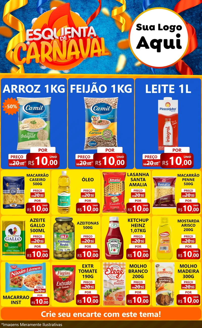 Modelo de Encarte para Encarte Grande com o tema Esquenta de Carnaval para Supermercado