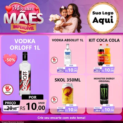 Modelo de Rede Social para Feed Facebook com o tema Mês das Mães Imperdível para Distribuidora de bebidas