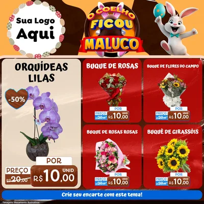 Modelo de Rede Social para Feed Facebook com o tema O Coelho Ficou Maluco - Páscoa para Floricultura e jardim