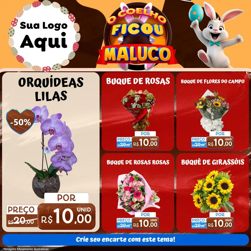 Modelo de Rede Social para Feed Facebook com o tema O Coelho Ficou Maluco - Páscoa para Floricultura e jardim