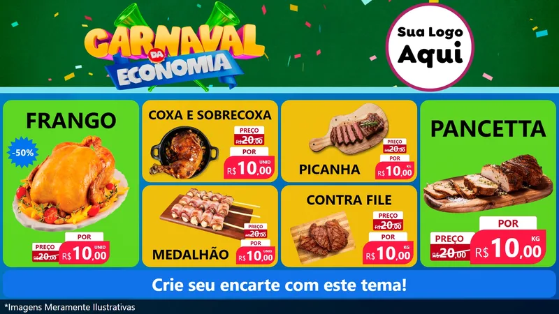 Modelo de TV para TV Horizontal com o tema Carnaval da Economia para Assados