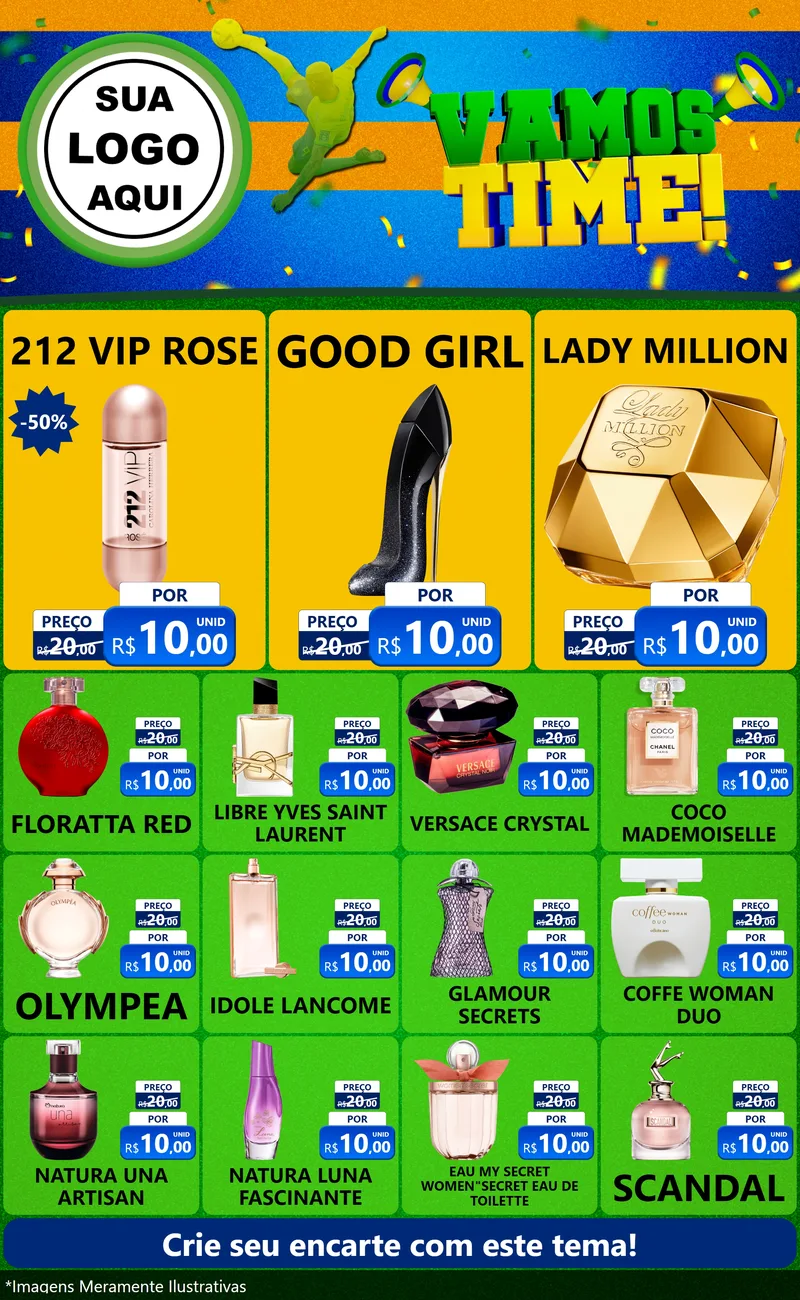 Modelo de Encarte para Encarte Grande com o tema Vamos Time! para Perfumes