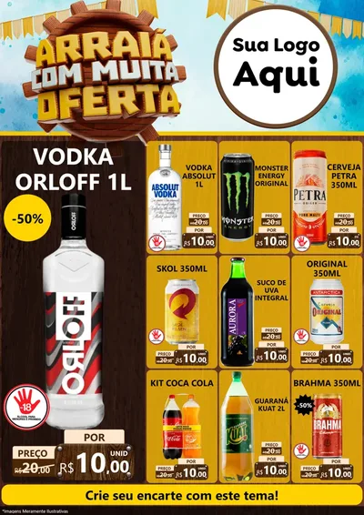 Modelo de Encarte para Encarte A4 Vertical com o tema Ofertas de São João - Junina para Distribuidora de bebidas