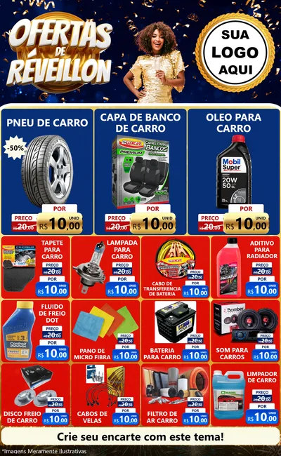 Modelo de Encarte para Encarte Grande com o tema Ofertas de Réveillon para Auto peças
