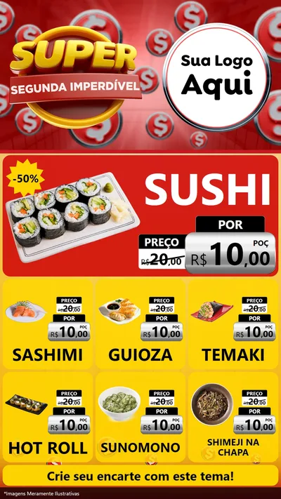 Modelo de Rede Social para Stories com o tema Super Segunda Imperdível para Comida japonesa