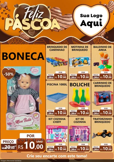 Modelo de Encarte para Encarte A4 Vertical com o tema Feliz Páscoa para Brinquedos