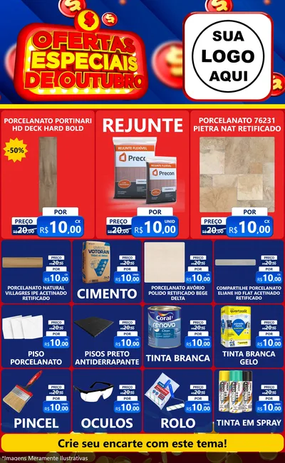 Modelo de Encarte para Encarte Grande com o tema Ofertas Especiais de Outubro para Pisos e revestimentos