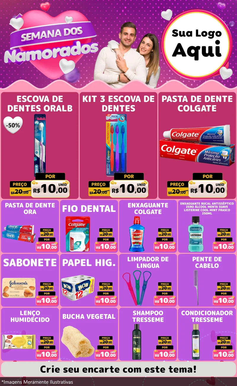 Modelo de Encarte para Encarte Grande com o tema Semana dos Namorados para Higiene Pessoal