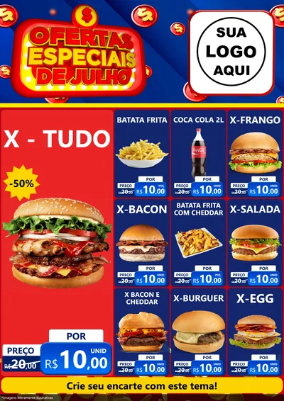 Modelo de Encarte para Encarte A4 Vertical com o tema Ofertas Especiais de Julho para Hamburgueria