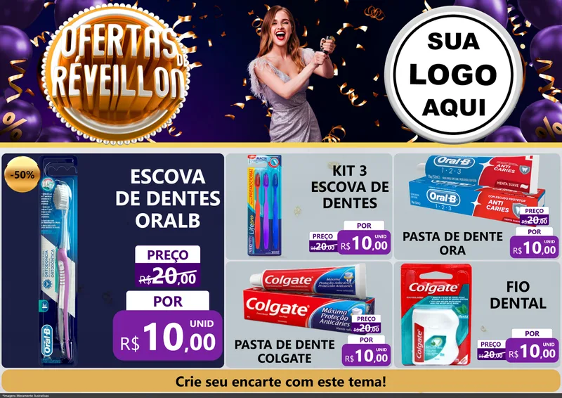Modelo de Encarte para Encarte A4 Horizontal com o tema Ofertas de Réveillon para Higiene Pessoal