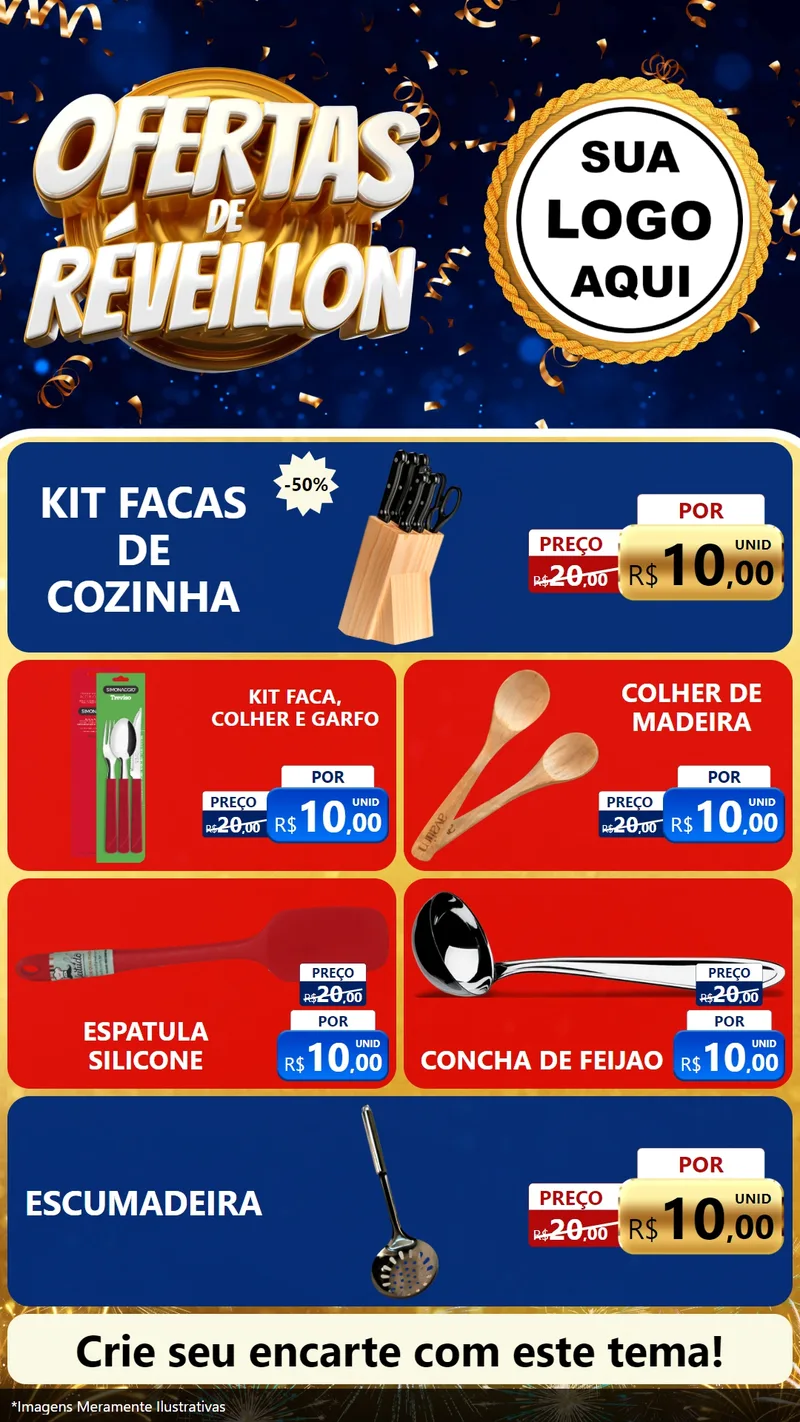 Modelo de TV para TV Vertical com o tema Ofertas de Réveillon para Utilidades Domésticas
