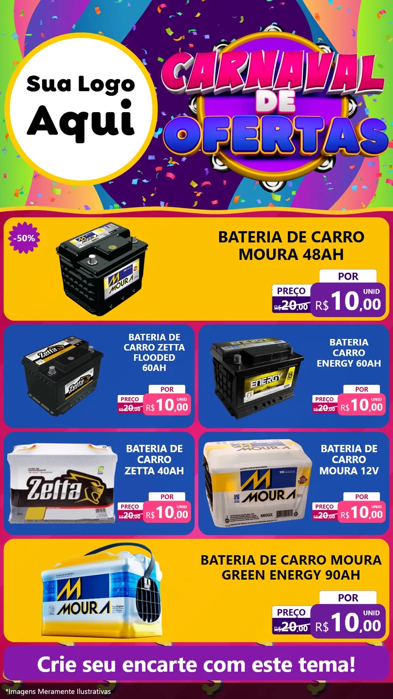 Modelo de TV para TV Vertical com o tema Carnaval de Ofertas para Baterias Elétricas