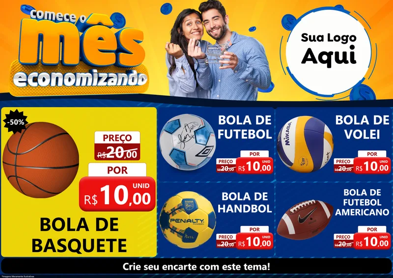 Modelo de Encarte para Encarte A4 Horizontal com o tema Comece O Mês Economizando para Artigos Esportivos
