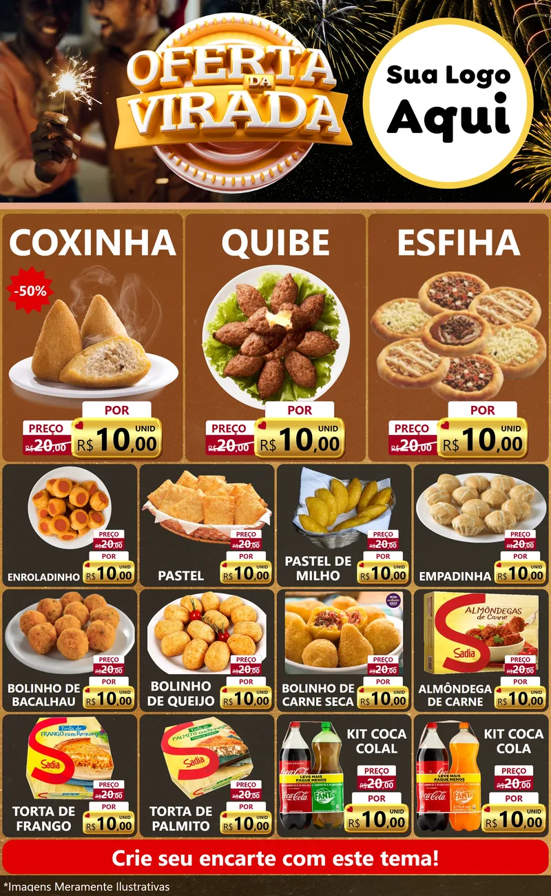 Modelo de Encarte para Encarte Grande com o tema Oferta da Virada para Salgadaria