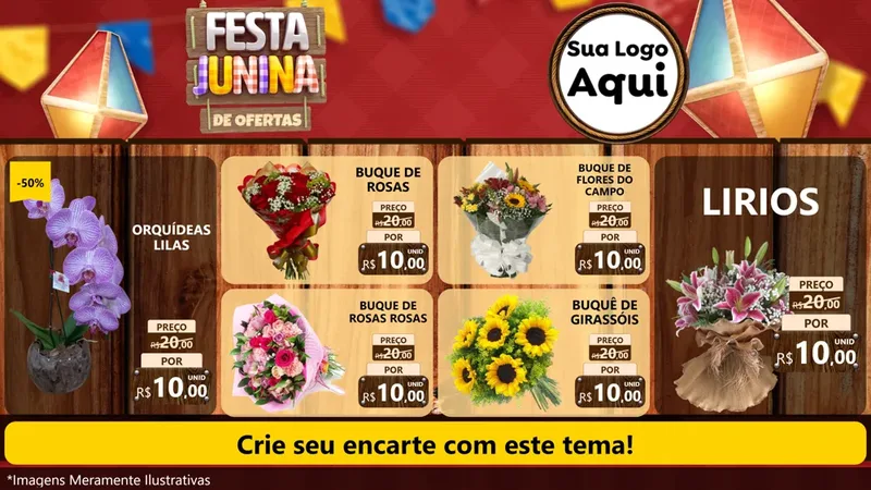 Modelo de TV para TV Horizontal com o tema Festa Junina de Ofertas para Floricultura e jardim