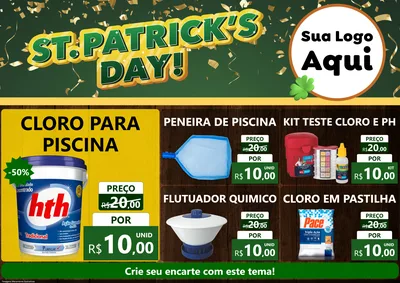 Modelo de Encarte para Encarte A4 Horizontal com o tema St Patriks Day para Produtos para Piscina
