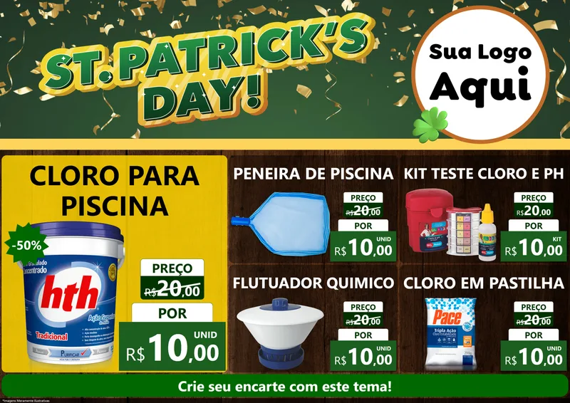 Modelo de Encarte para Encarte A4 Horizontal com o tema St Patriks Day para Produtos para Piscina