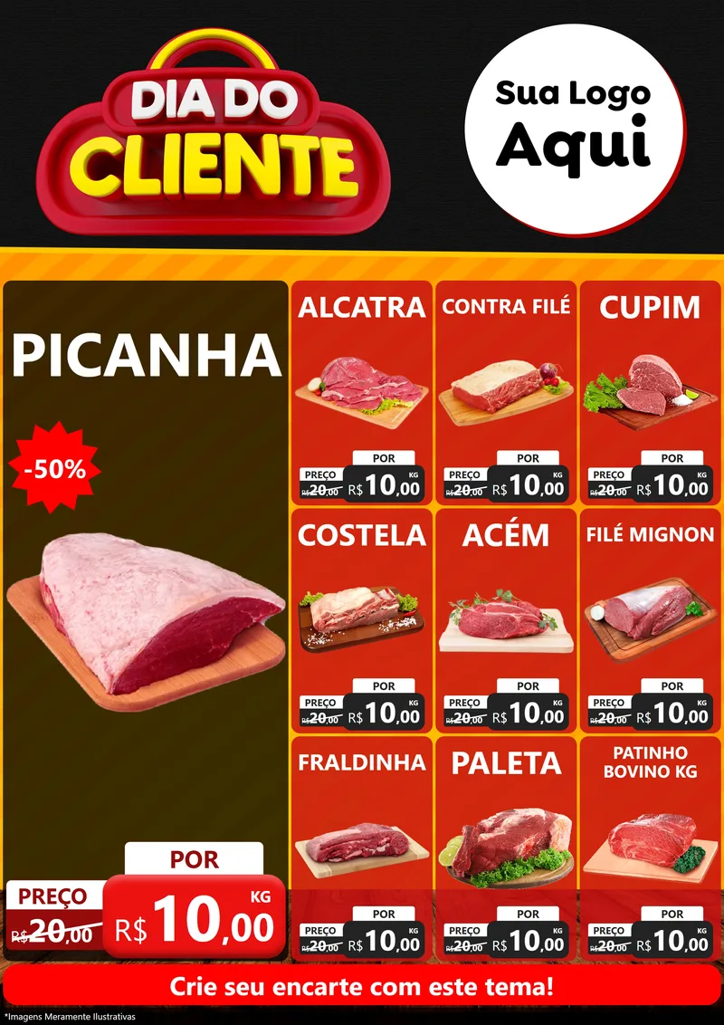Modelo de Encarte para Encarte A4 Vertical com o tema Dia do Cliente para Açougue