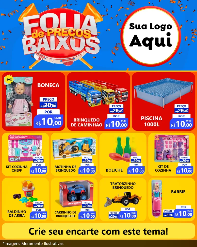 Modelo de Rede Social para Feed Instagram com o tema Folia de Preços Baixos para Brinquedos