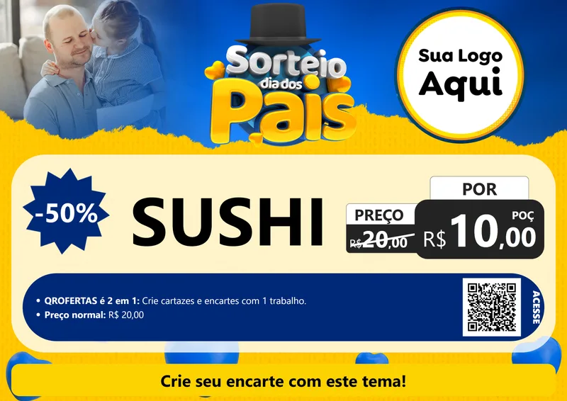 Modelo de Cartaz para Cartaz A4 Horizontal com o tema Sorteio Dia Dos Pais para Comida japonesa