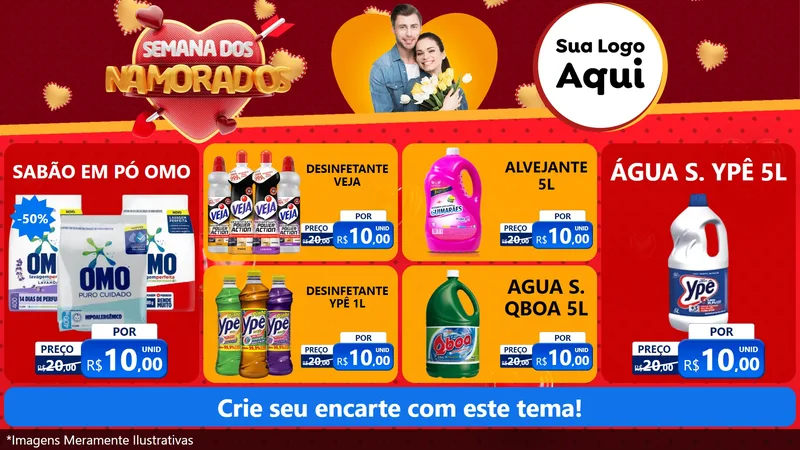 Modelo de TV para TV Horizontal com o tema Semana dos Namorados para Produtos de Limpeza