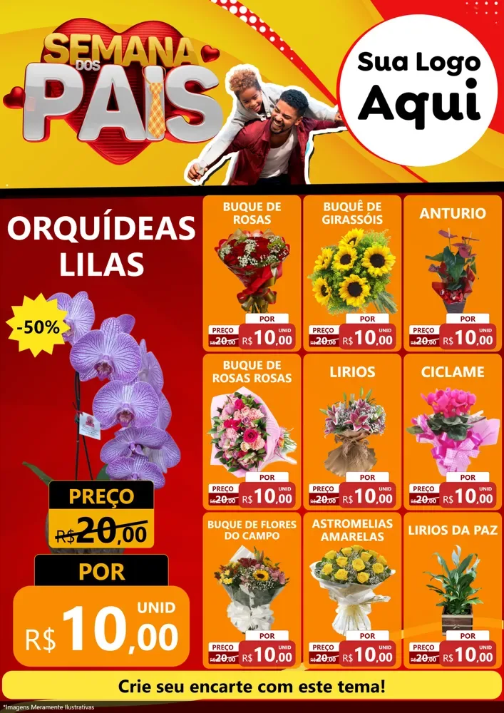 Modelo de Encarte para Encarte A4 Vertical com o tema Semana Dos Pais para Floricultura e jardim