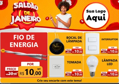 Modelo de Encarte para Encarte A4 Horizontal com o tema Saldão de Janeiro para Materiais Elétricos