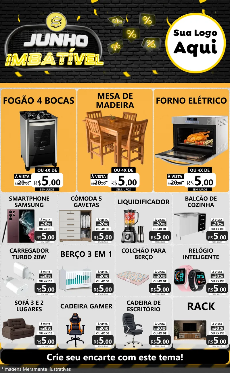 Modelo de Encarte para Encarte Grande com o tema Junho Imbatível para Móveis e Eletro